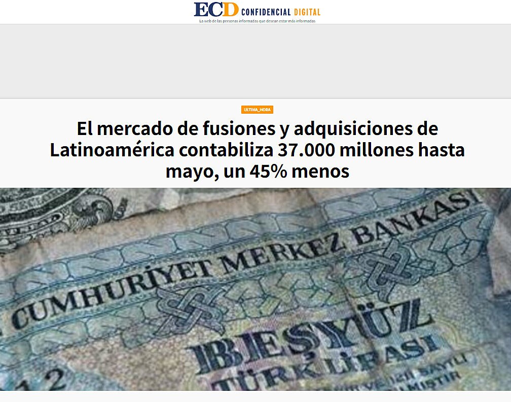 El mercado de fusiones y adquisiciones de Latinoamrica contabiliza 37.000 millones hasta mayo, un 45% menos